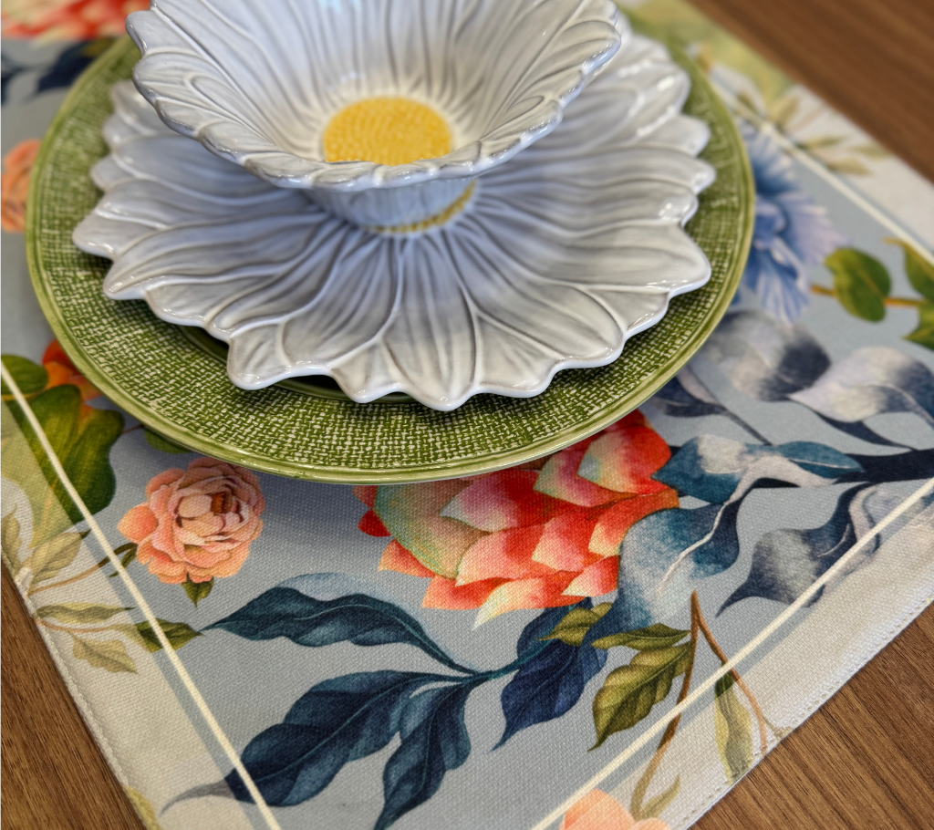 Individual rectangular en tela Rosas