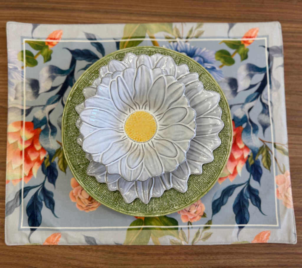 Individual rectangular en tela Rosas