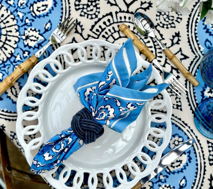 Mantel rectangular 8P en tela Boho Azul