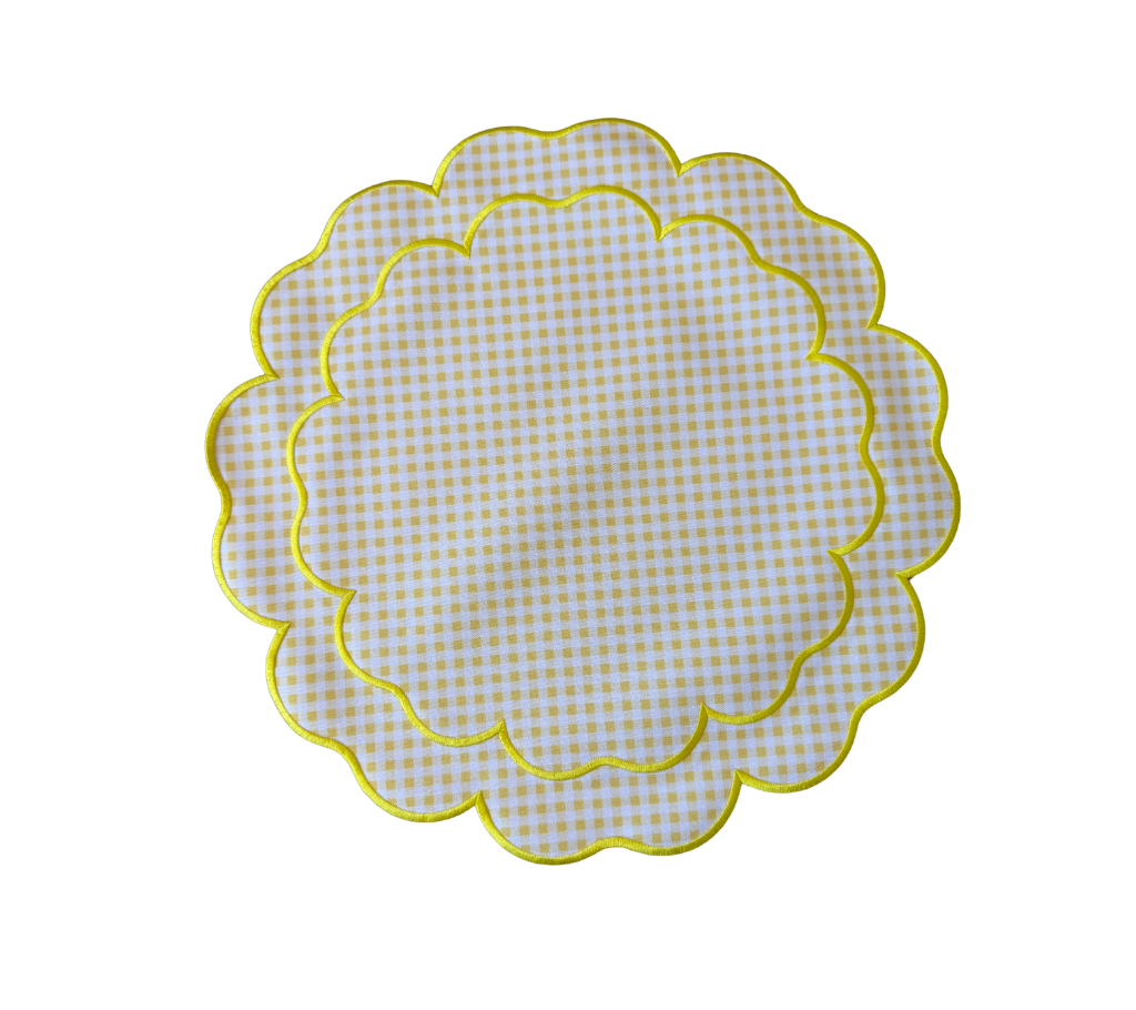 Individual reversible redondo en lona Cuadros Amarillo/Blanco