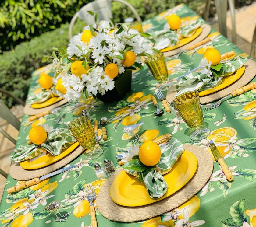 Mantel rectangular 10P en tela Limones Verde/Amarillo