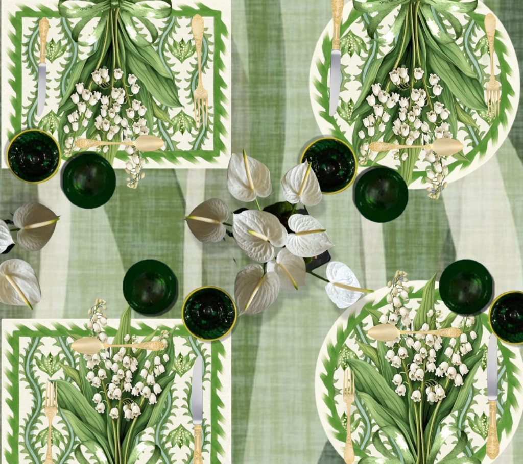 Individual troquelado rectangular en tela Ramillete Verde