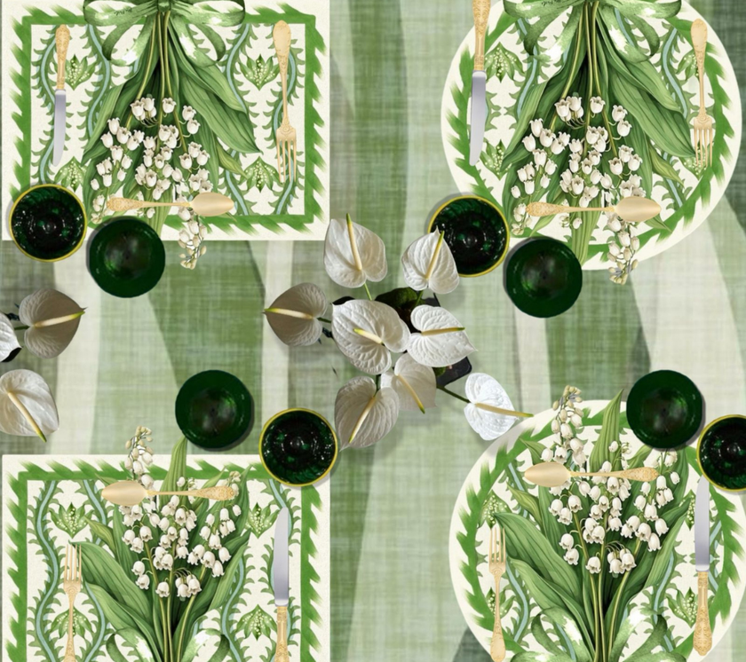 Individual troquelado rectangular en tela Ramillete Verde