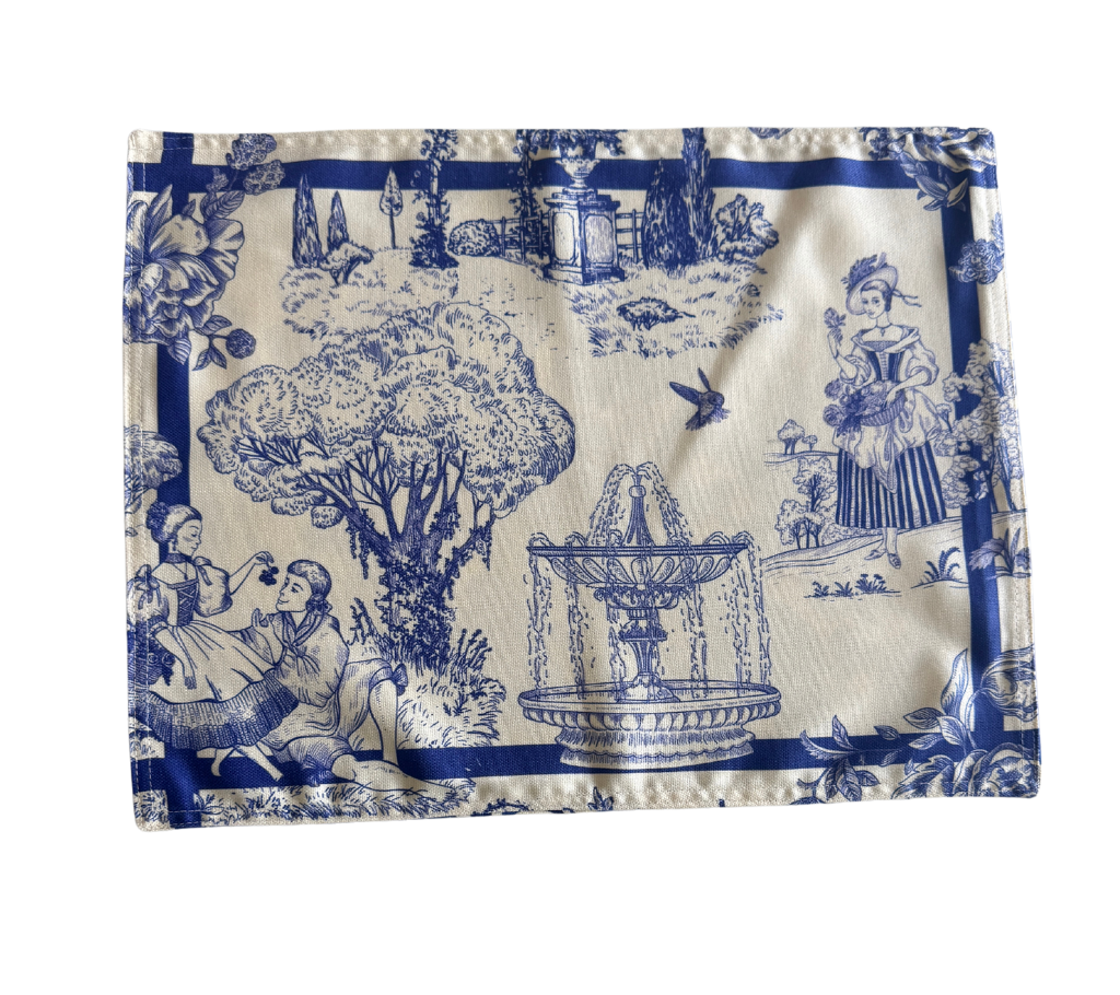 Individual reversible rectangular en tela Flores/Paisaje Azul/Beige