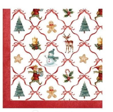Mantel rectangular 8P en tela Navidad Duendes/Bastones