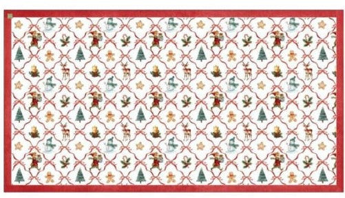 Mantel rectangular 8P en tela Navidad Duendes/Bastones