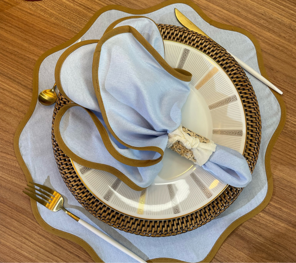 Servilleta en lino Azul/Beige