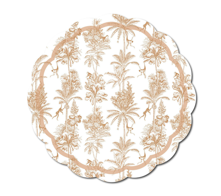 Individual troquelado redondo en tela Monos Beige/Sepia