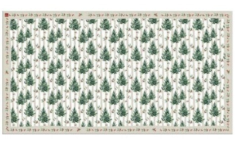 Mantel rectangular 10P en tela Navidad Pinos/Franjas Verde/Beige