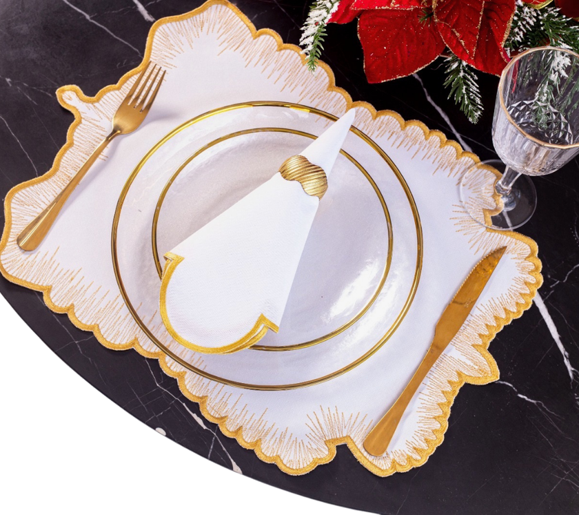 Individual rectangular en lona Irregular Blanco/Dorado