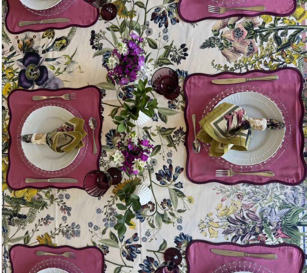 Individual cuadrado en lino Rosado/Vino