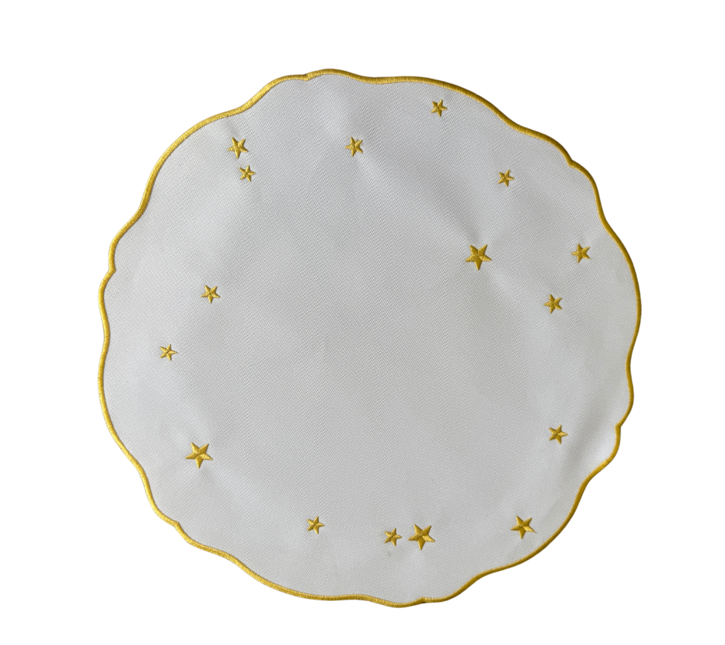 Individual redondo en lona Estrellas Blanco/Dorado