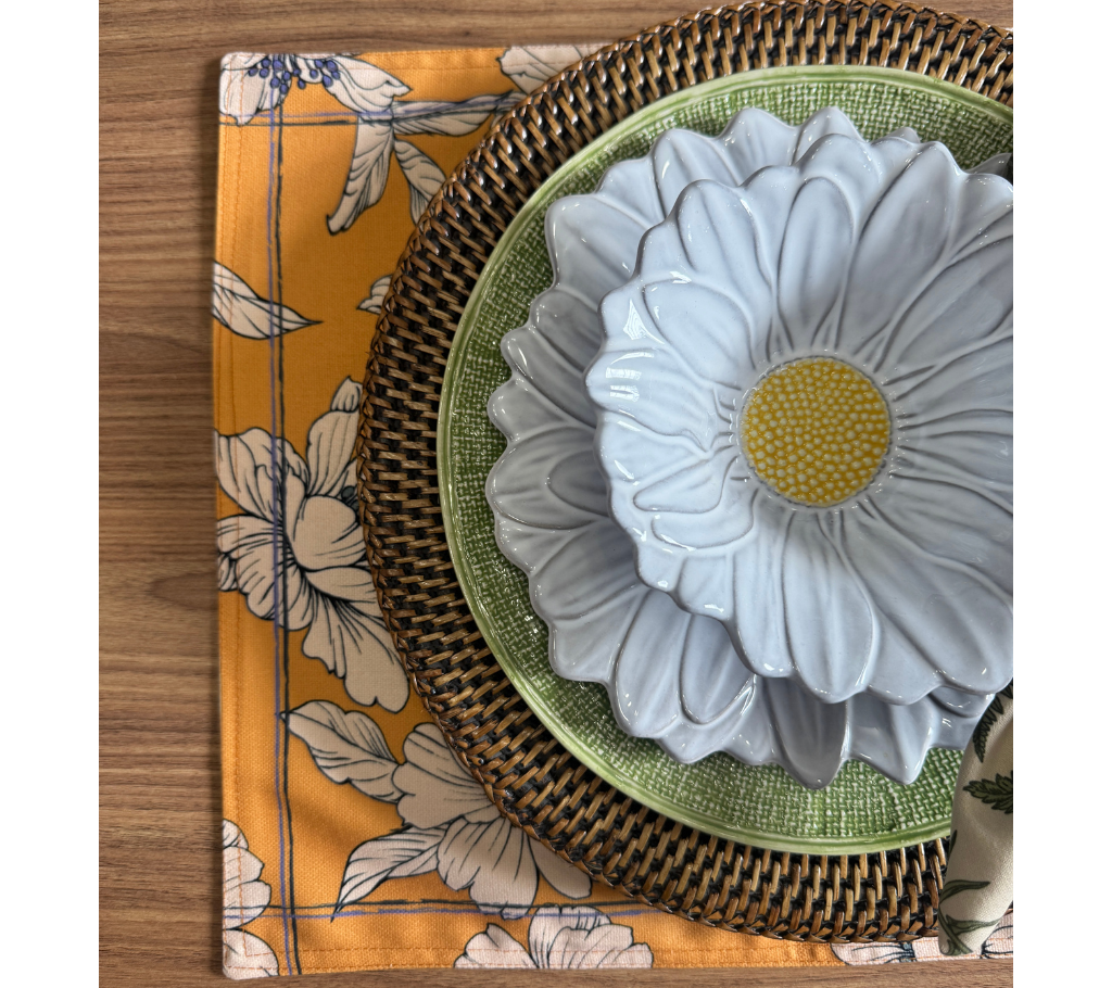 Individual reversible rectangular en tela Flores