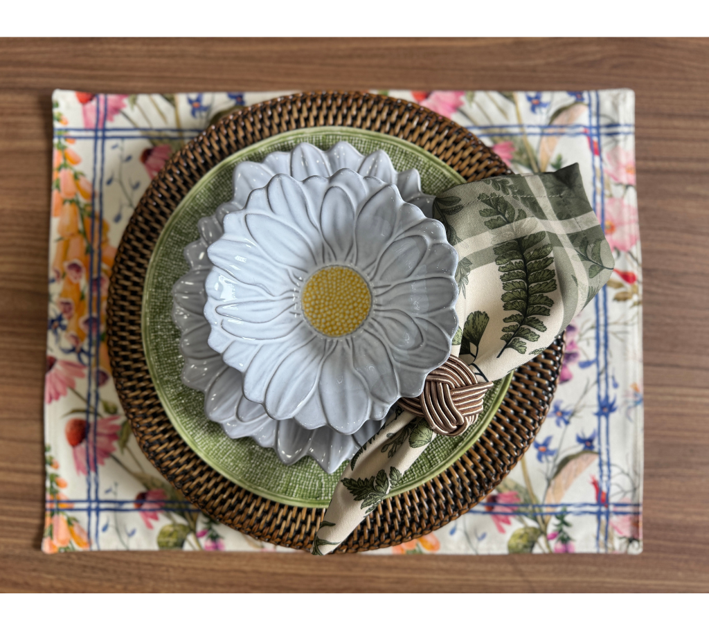 Individual reversible rectangular en tela Flores