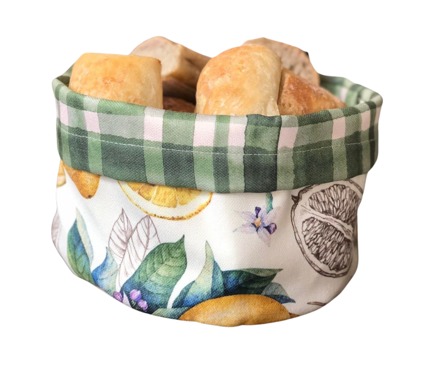 Panera reversible en tela (pequeña) Limones/Cuadros