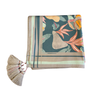 Mantel rectangular 8P en tela Flores Ramas Verde Borde Beige
