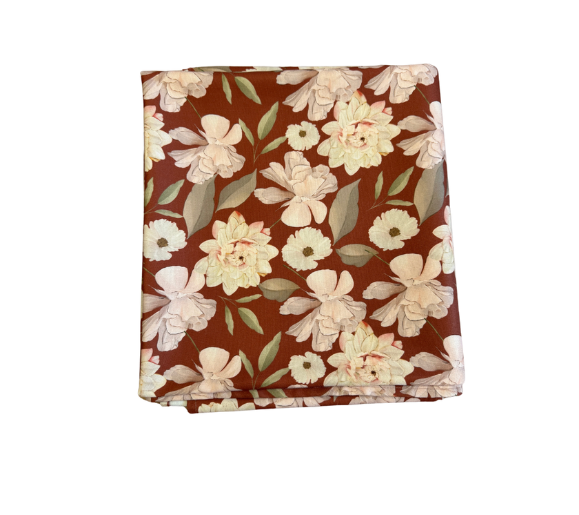 Mantel rectangular 8P en tela Flores Terracota