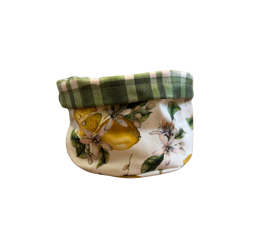 Panera reversible en tela (pequeña) Limones/Cuadros