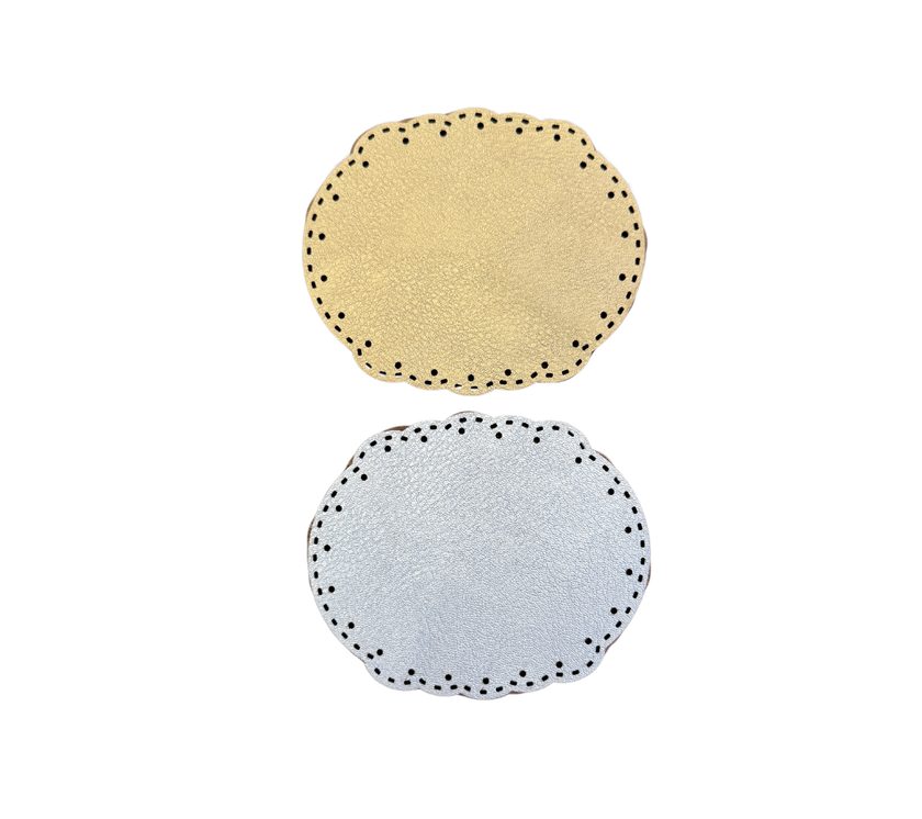 Portavasos reversible ovalado en semicuero Plata/Dorado-Set6