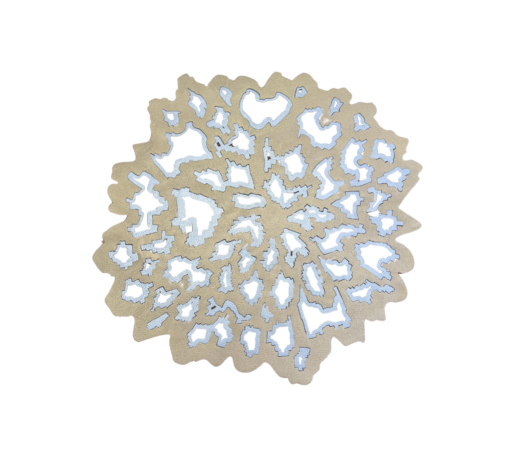 Individual reversible redondo en semicuero Huecos PlataDorado/AzulM