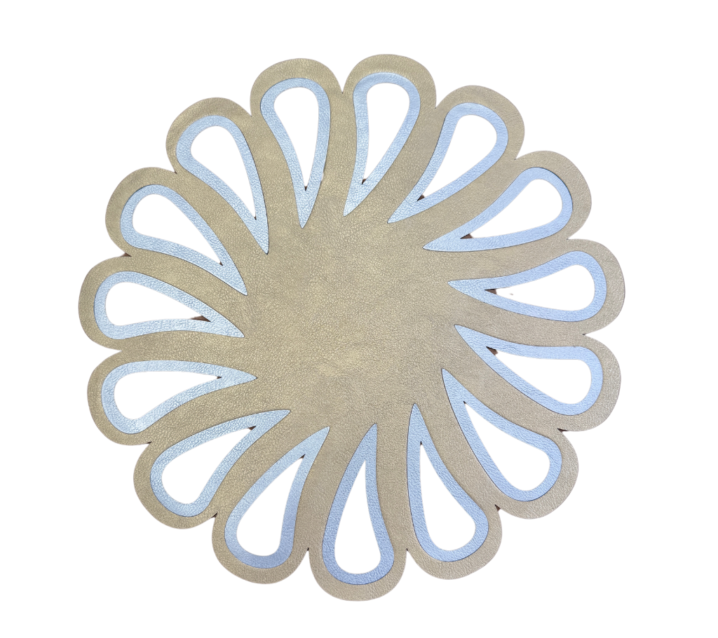 Individual reversible redondo en semicuero Flor PlataDorado/AzulM