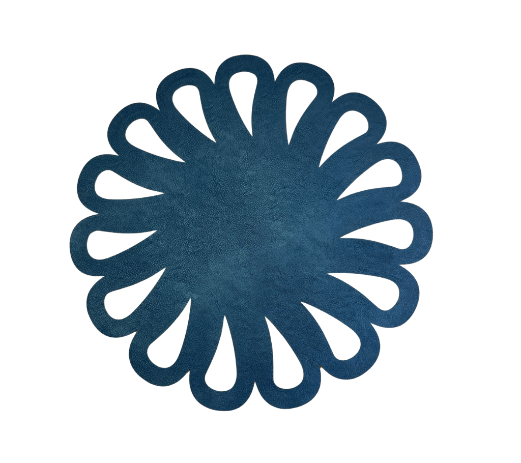 Individual reversible redondo en semicuero Flor PlataDorado/AzulM