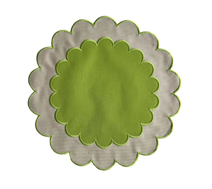 Individual reversible redondo en lona Ondas Pistacho/Marfil