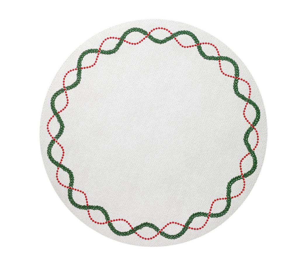 Individual redondo en semicuero Guirnalda Blanco/Rojo/Verde
