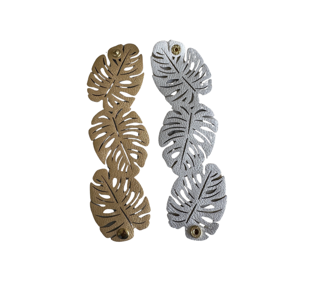 Servilletero reversible en semicuero c/broche Hojas Plata/Dorado-Set4