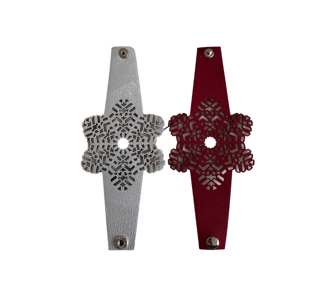 Servilletero reversible en semicuero c/broche Navidad Copo Rojo/Plata/Dorado-Set10