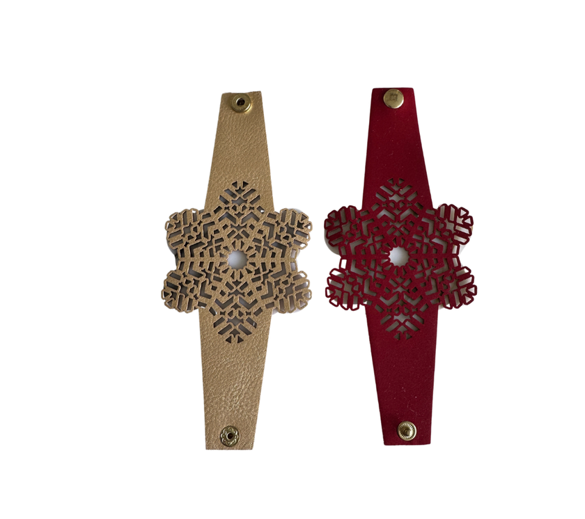 Servilletero reversible en semicuero c/broche Navidad Copo Rojo/Plata/Dorado-Set10