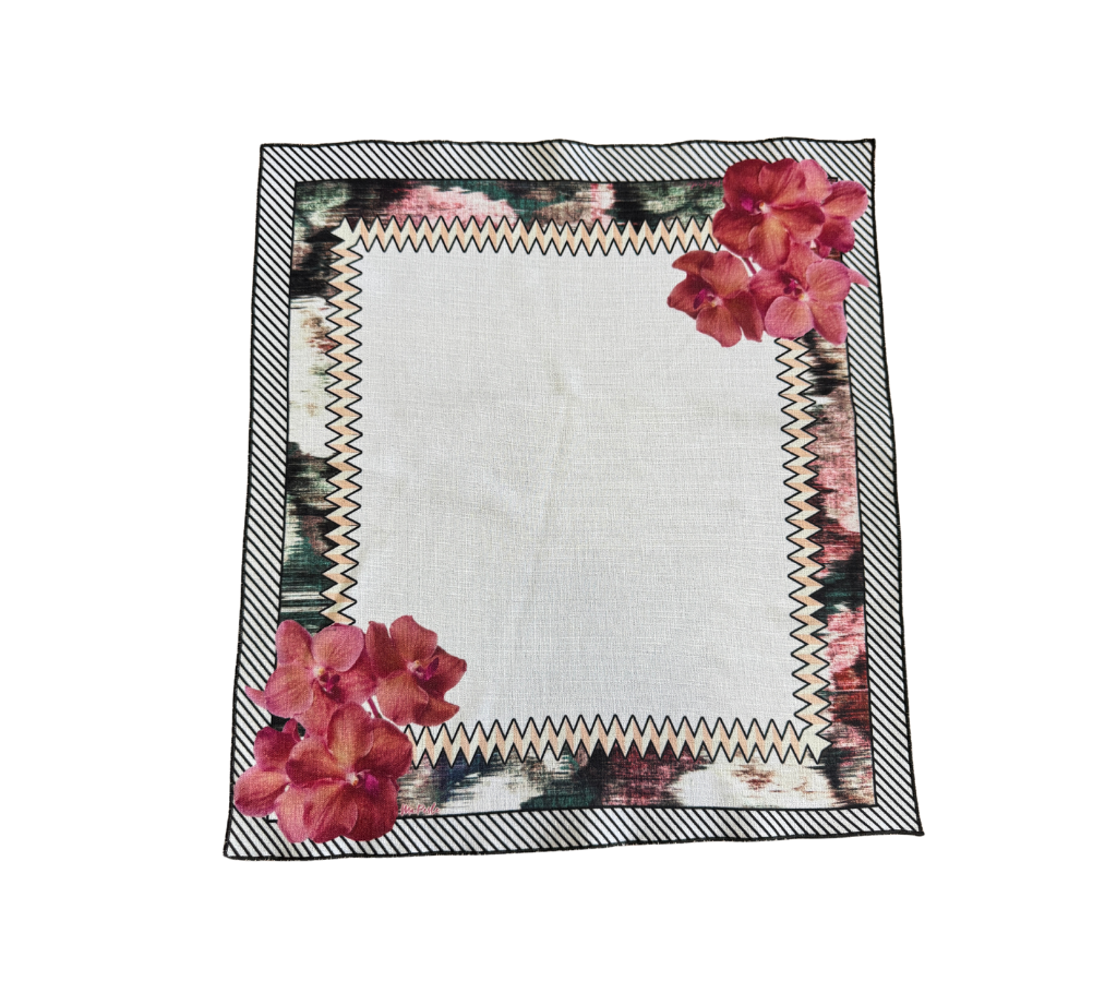 Servilleta de tela Flores/Rombos Negro/Fucsia/Verde