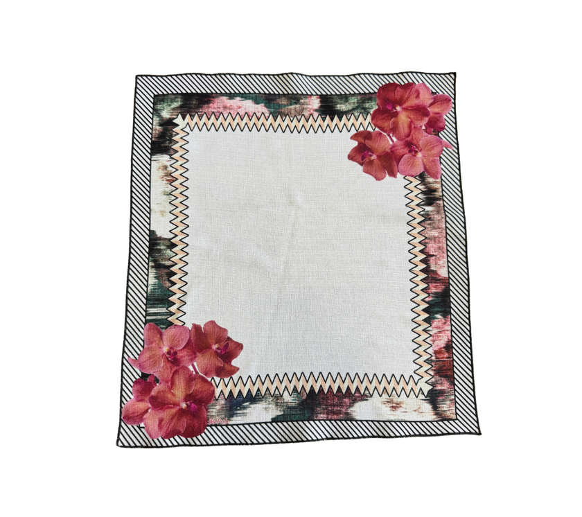 Servilleta de tela Flores/Rombos Negro/Fucsia/Verde