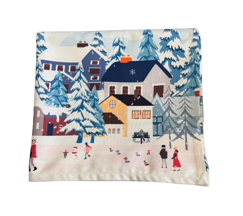 Mantel rectangular 10P en tela Pueblito Azul