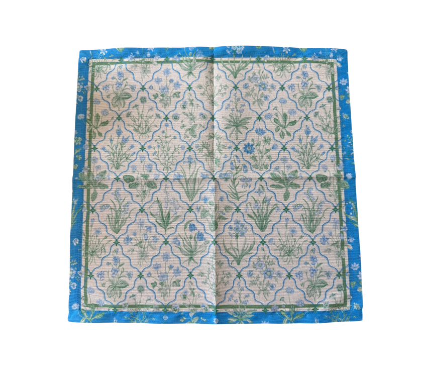 Servilleta de tela Flores Borde Azul Verde