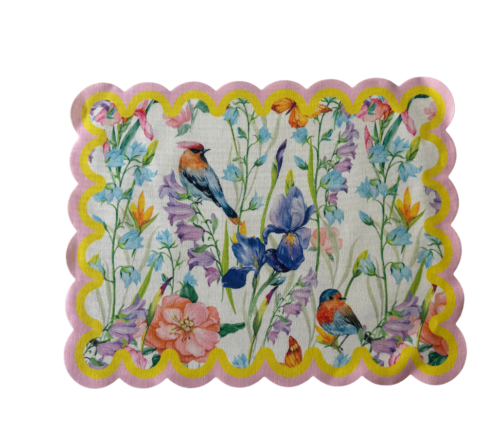 Individual troquelado rectangular en tela Pájaros Borde Amarillo