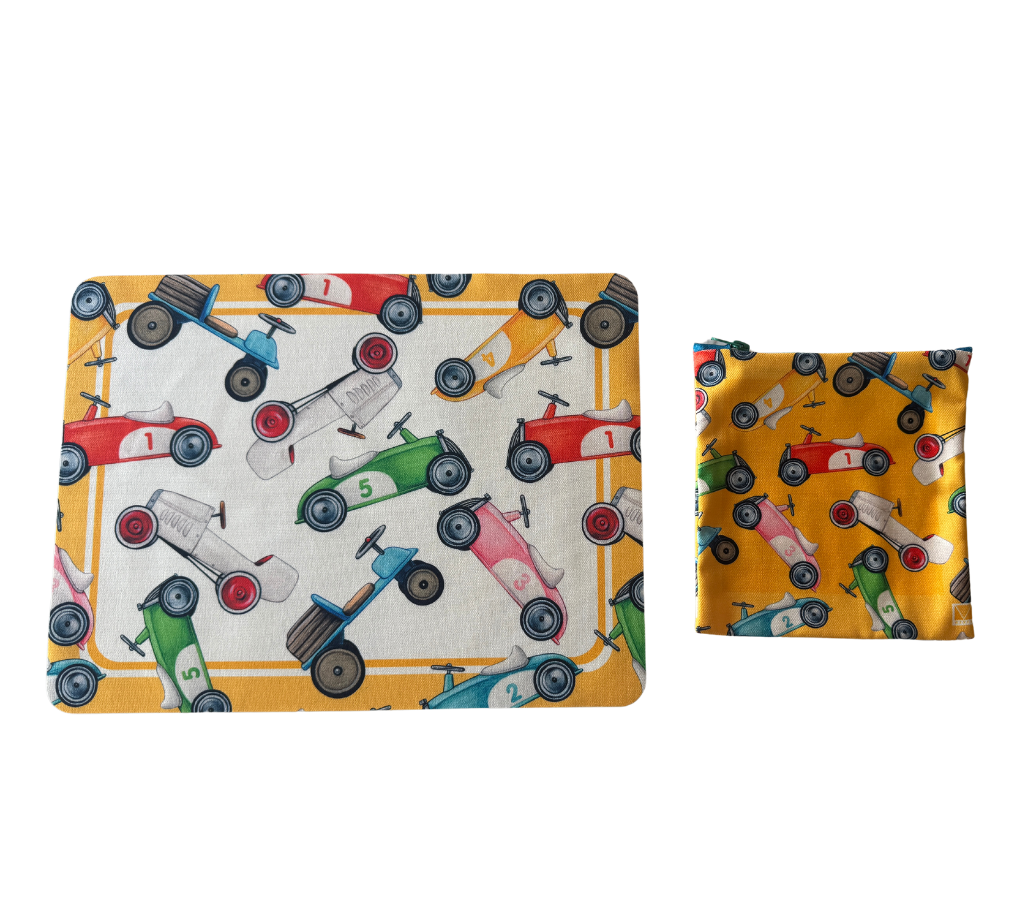 Individual Kids rectangular Carros Amarillo. Incluye estuche