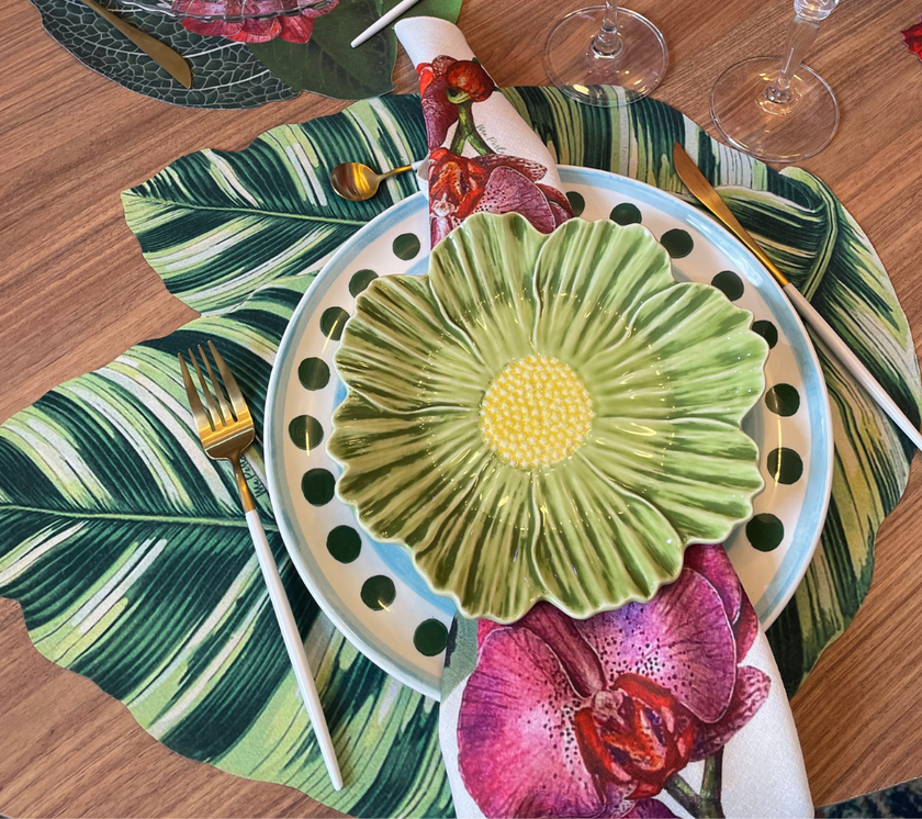 Individual troquelado redondo en tela Palmas