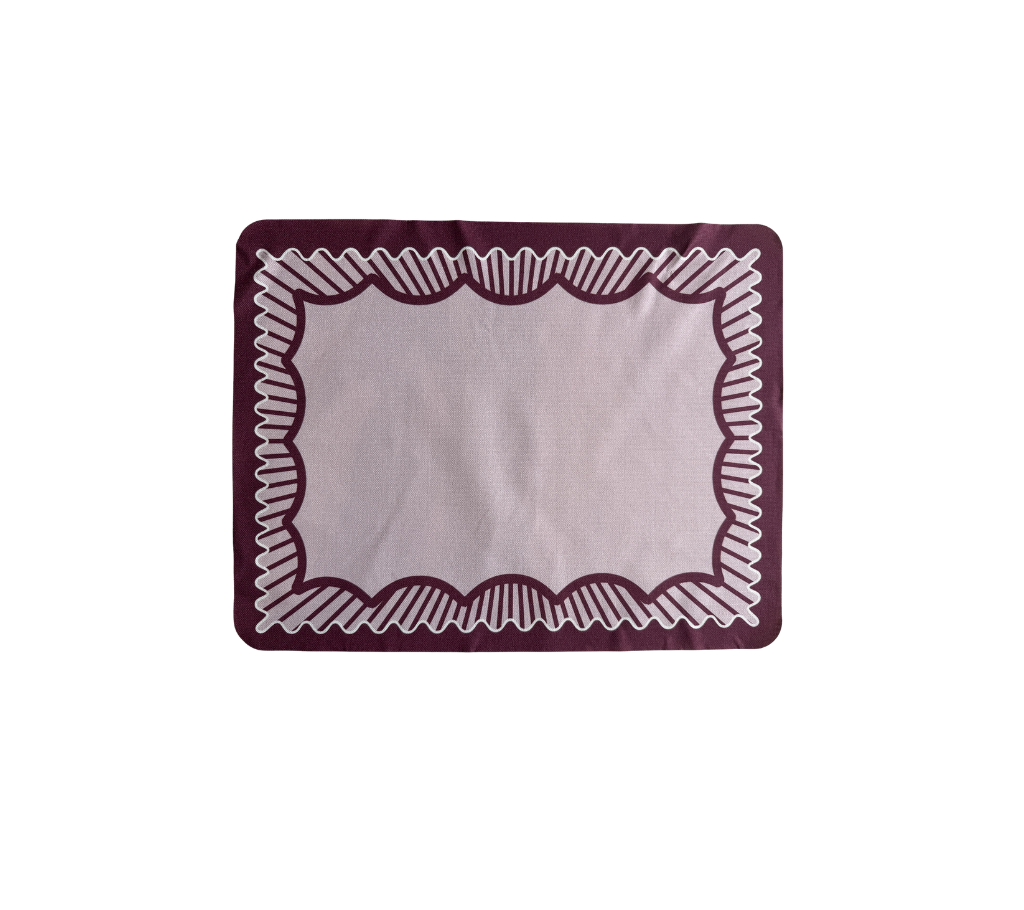 Individual troquelado rectangular en tela Borde Rayas Vino/Rosado