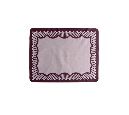 Individual troquelado rectangular en tela Borde Rayas Vino/Rosado