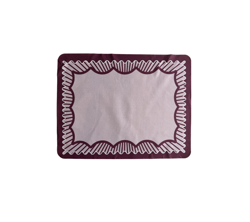 Individual troquelado rectangular en tela Borde Rayas Vino/Rosado