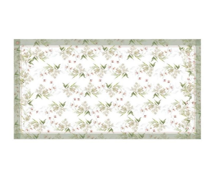 Mantel rectangular 8P en tela FloresHojas Borde Verde