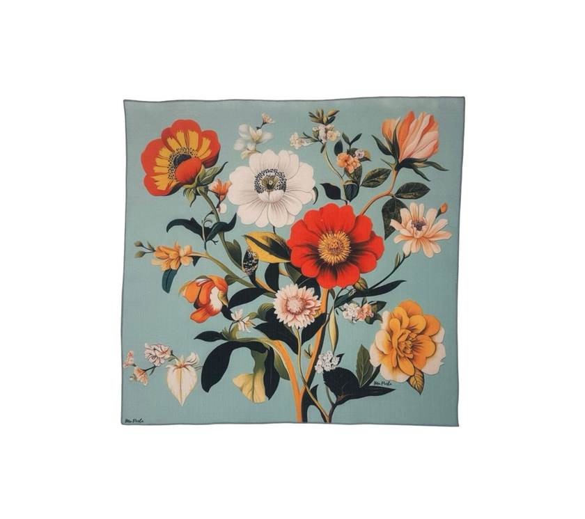 Servilleta de tela Flores/BaseAzul