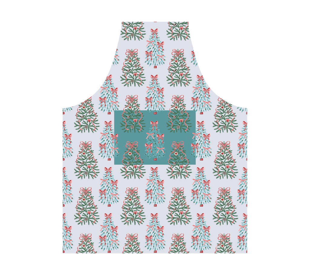 Delantal de tela Navidad Pinos/Lazos Azul Turquesa/Verde