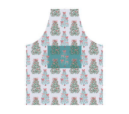 Delantal de tela Navidad Pinos/Lazos Azul Turquesa/Verde