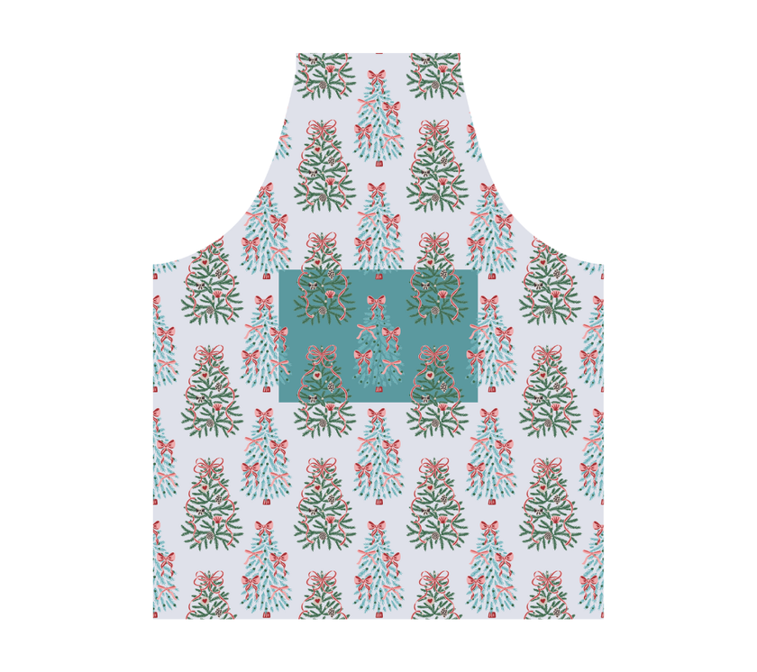 Delantal de tela Navidad Pinos/Lazos Azul Turquesa/Verde