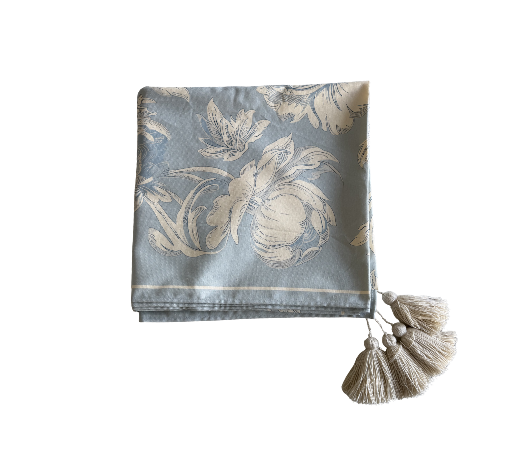 Mantel rectangular 10P en tela Flores AzulC/OW