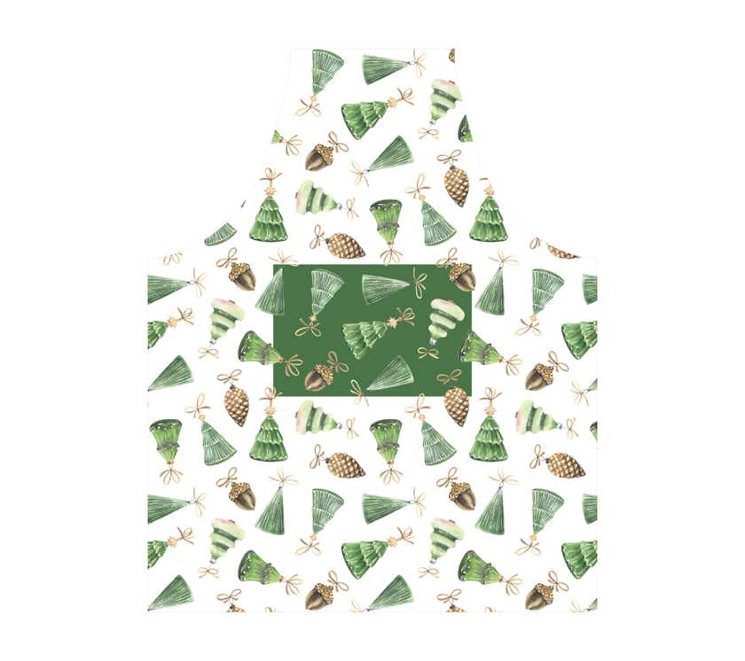 Delantal de tela Navidad Pinos/Piñones Verde/Beige