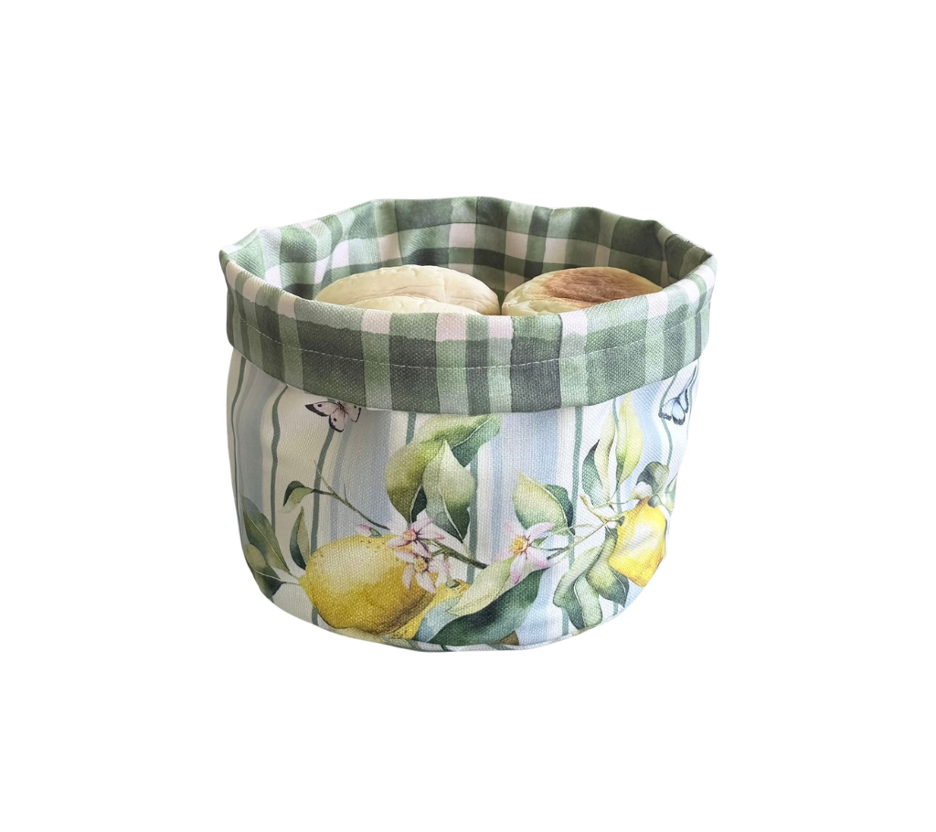 Panera reversible en tela (Pequeña) Limones/Franjas