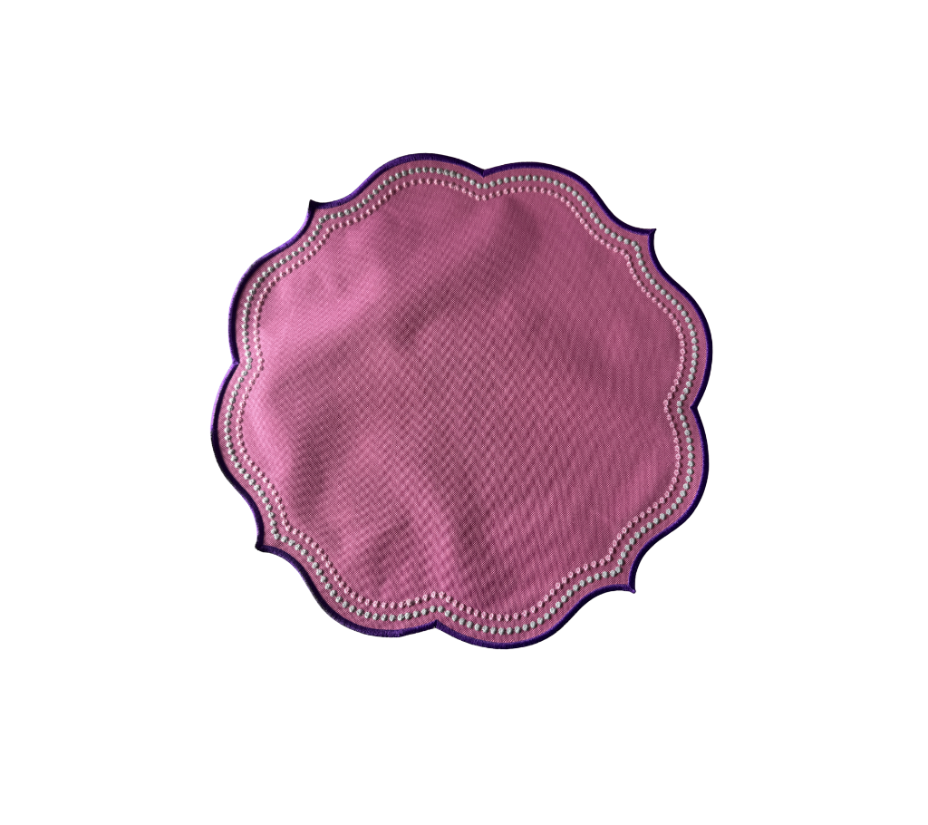 Individual reversible redondo en lona puntas Marfil/Rosa